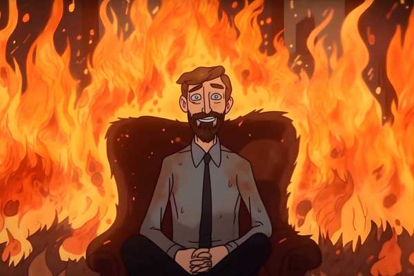 A Man Sitting In Fire